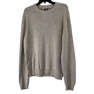 H&M Men's Large Knit Sweater Beige Elbow Patches Cotton Wool Blend